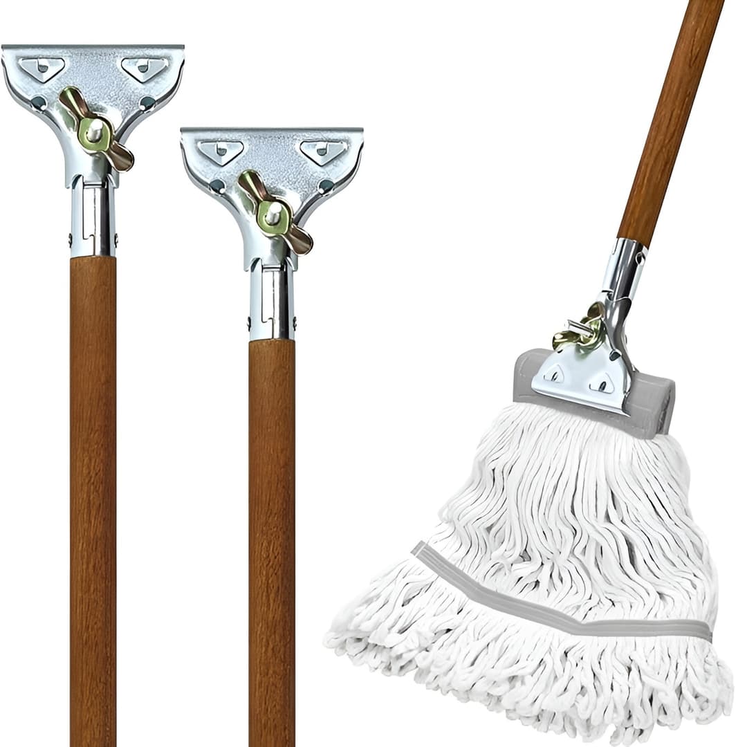 Handle Set, Polished Wood Handle With Jaw Steel Clamp